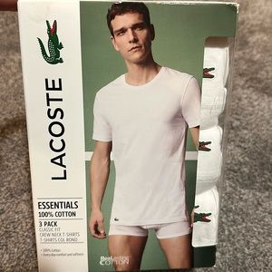 NEW LACOSTE 3 CREW NECK T-SHIRTS 100% Cotton in color White. Size M